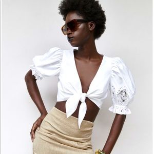 Embroidered eyelet crop top